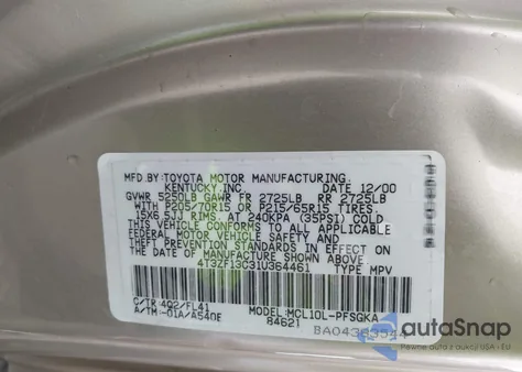 2001 Toyota Sienna Xle from USA, damaged, VIN 4T3ZF13C31U364461